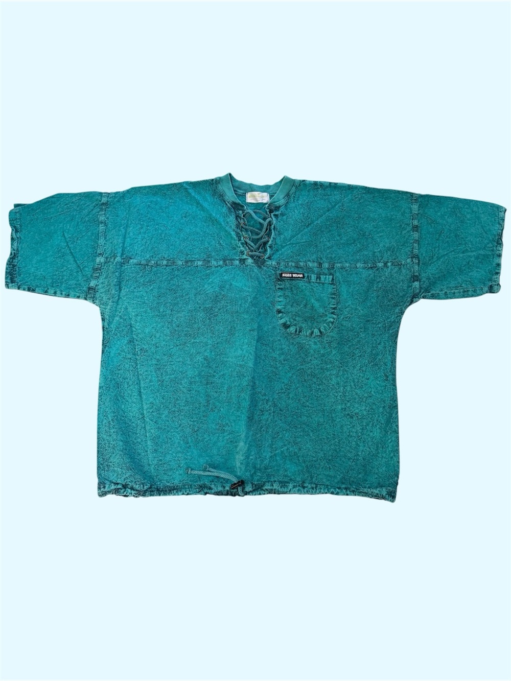 Vintage 90s Ezze Wear Honey Komb Acid Wash Tunic Short Sleeve Hippie Medium